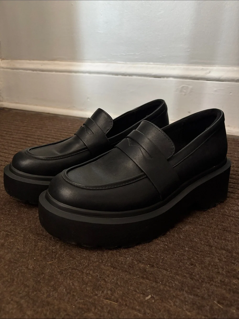 Chunky Platform Penny Loafers in Black